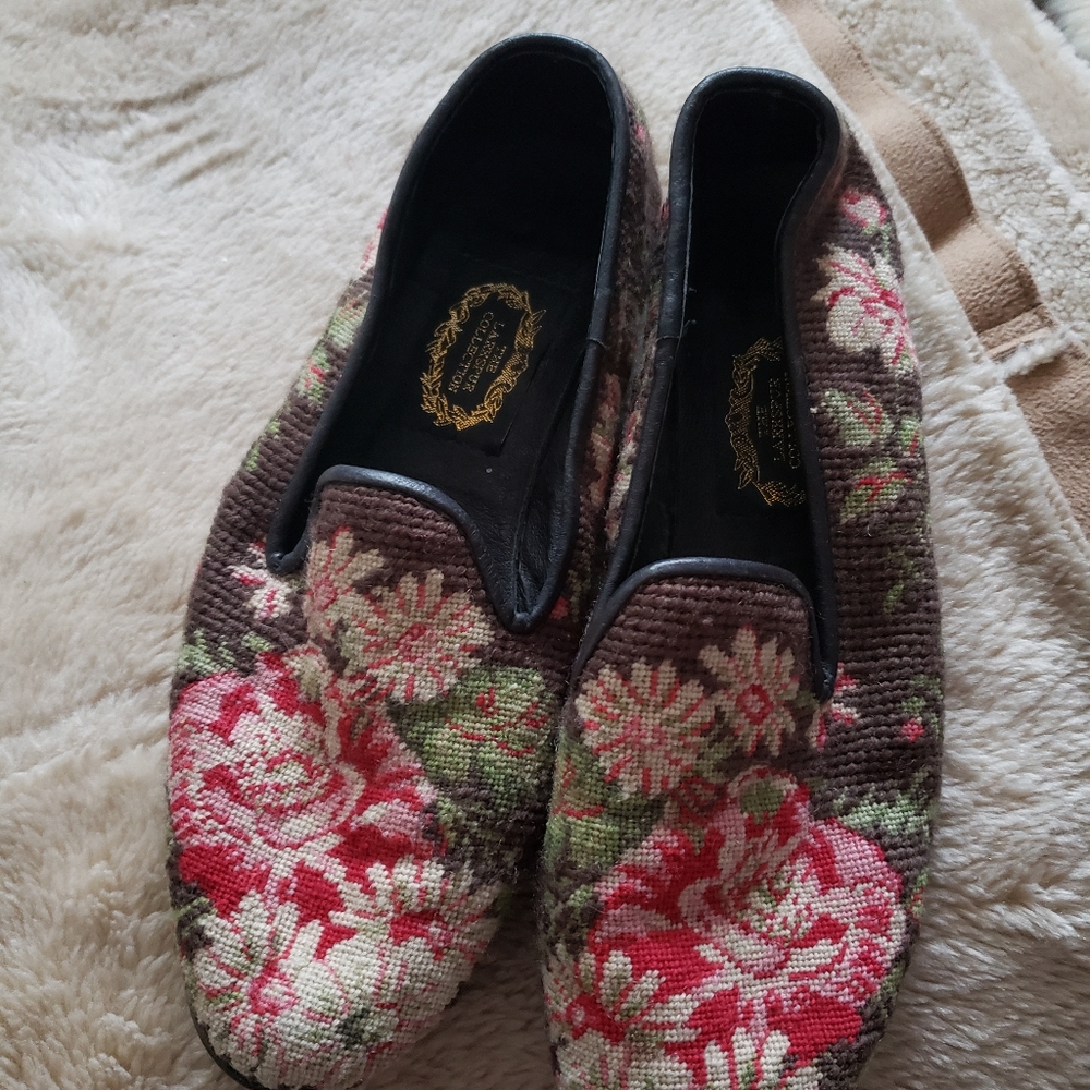 Floral Needlepoint Loafers - Women's Red & Green Flats